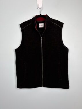 Tommy Bahama Men’s Size Large Black Fleece Zip Vest Polyester Pockets NWT